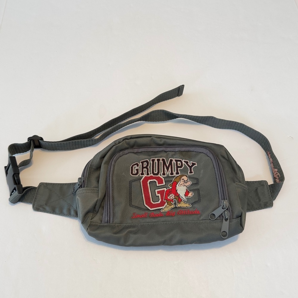 Walt Disney World Grumpy Fanny Pack Grey Embroider Waist Bag Small Dude Attitude